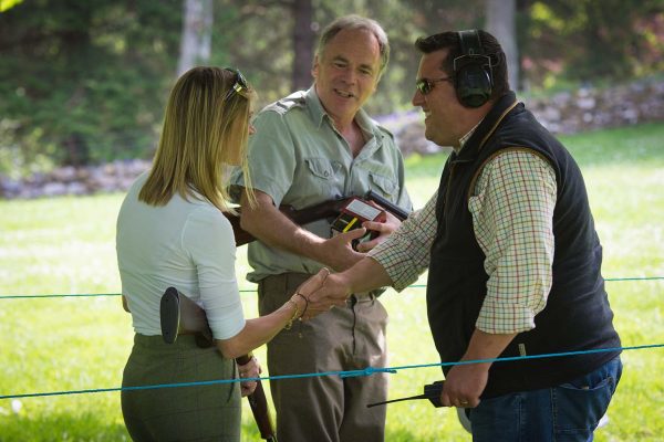 A colour image of guests socialising at the Edradynate May 2017 clay pigeon shoot day - Edradynate Estate, Perthshire - Luxury Country House and Sporting Estate for Rent in Scotland